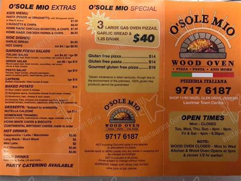 o sole mio pizzeria menu